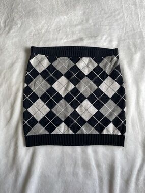 Hollister Argyle Knit Mini Skirt - Black & Gray Ultra High Rise Cute School Girl